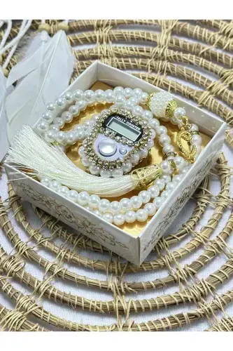 Gift set with stone prayer beads and rosary, boxed. - 4