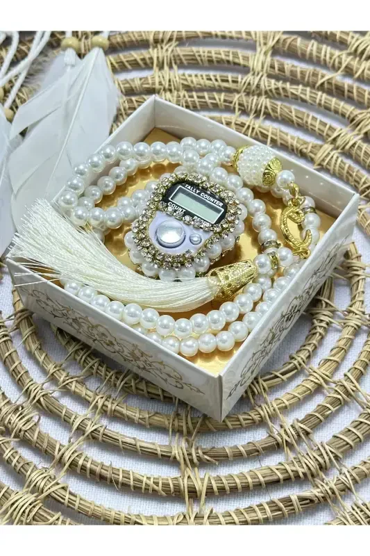 Gift set with stone prayer beads and rosary, boxed. - 4