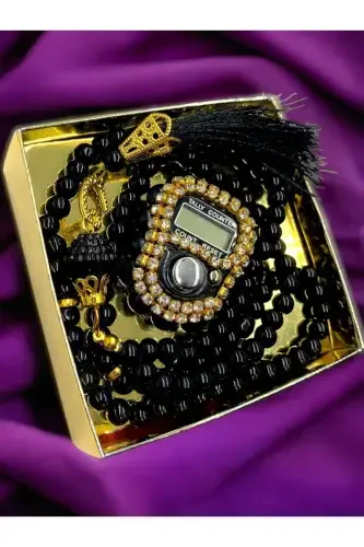 Gift Stone Dhikr Counter and Rosary Set Boxed-Black - 1