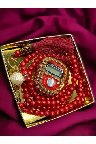 Gift Stone Dhikr Counter and Rosary Set Boxed-burgundy - 1