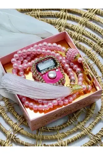 Gift Stone Dhikr Counter and Rosary Set Boxed-Pink - 1