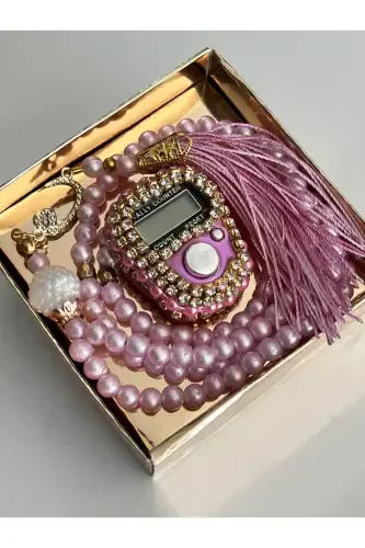 Gift Stone Dhikr Counter and Rosary Set Boxed-Pink - 3