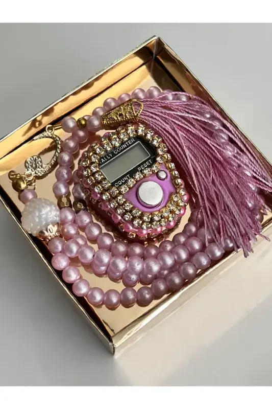 Gift Stone Dhikr Counter and Rosary Set Boxed-Pink - 3