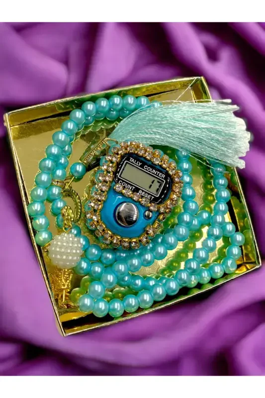 Gift Stone Dhikr Counter and Rosary Set Boxed-turquoise - MEDIPEK