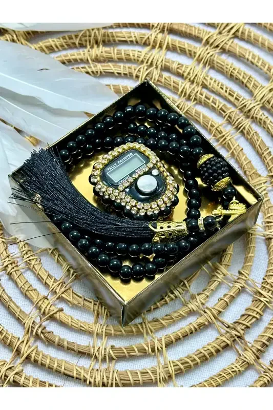 Gift Stone Rosary and Tasbih Set Boxed-black - 1