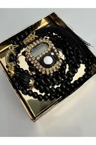 Gift Stone Rosary and Tasbih Set Boxed-black - DENIZ ELMASLARI (1)