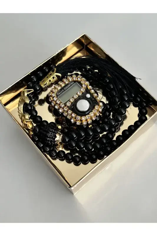 Gift Stone Rosary and Tasbih Set Boxed-black - 3