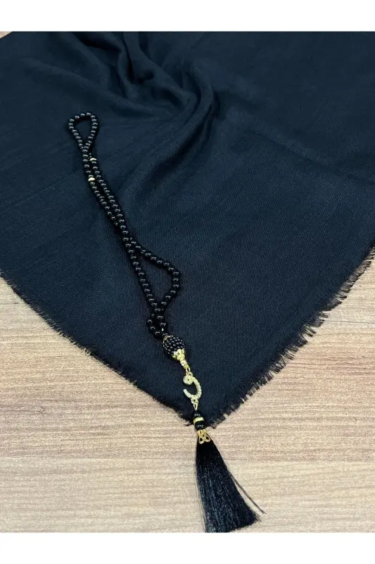 Gift, Trousseau, Mevlut, Dowry, Bridal Dowry Flamed Prayer Rug Rosary Set-BLACK - 3