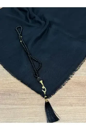 Gift, Trousseau, Mevlut, Dowry, Bridal Dowry Flamed Prayer Rug Rosary Set-BLACK - 3