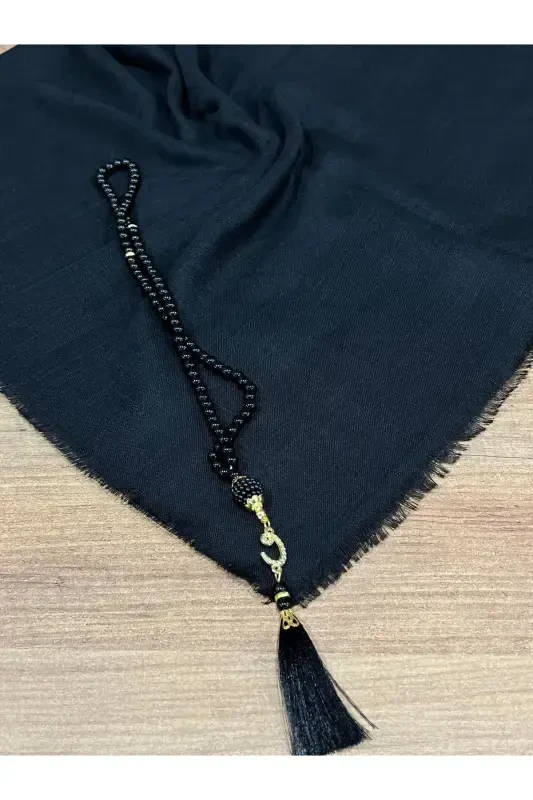 Gift, Trousseau, Mevlut, Dowry, Bridal Dowry Flamed Prayer Rug Rosary Set-BLACK - 3