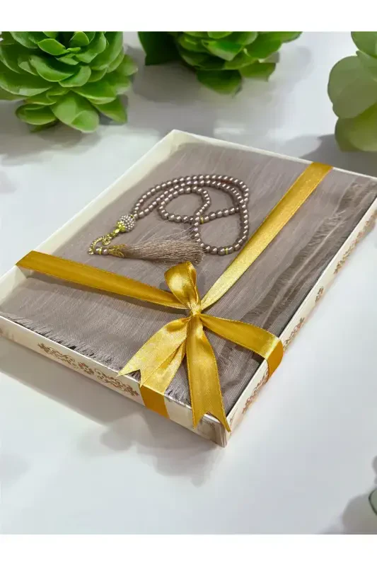 Gift, Trousseau, Mevlut, Dowry, Bride Dowry Flamed Prayer Cover Rosary Set-Beige - 2