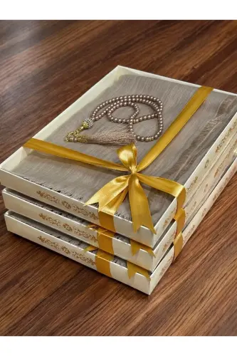 Gift, Trousseau, Mevlut, Dowry, Bride Dowry Flamed Prayer Cover Rosary Set-Beige - 4