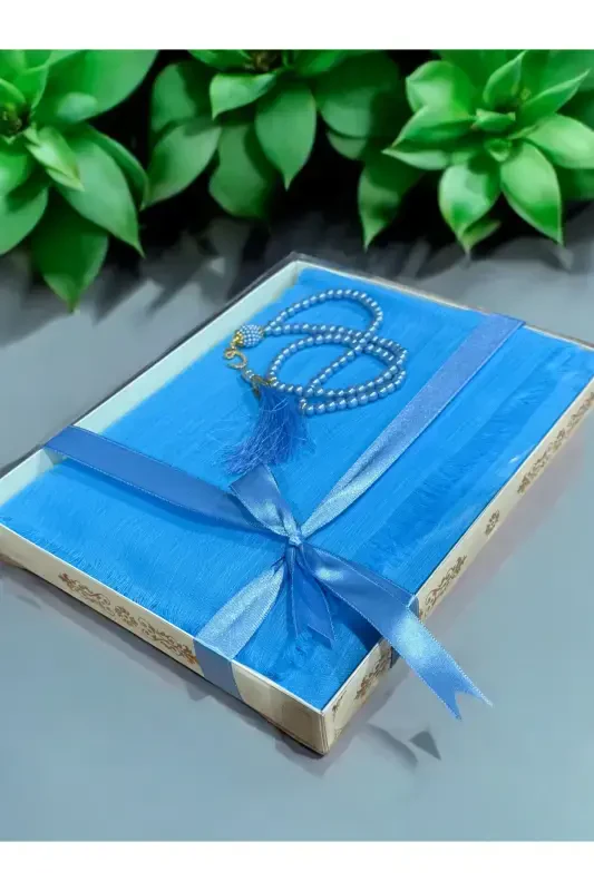 Gift, Trousseau, Mevlut, Dowry, Bride Dowry Flamed Prayer Cover Rosary Set-BLUE - AYHANHOME