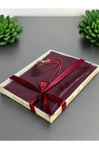 Gift, Trousseau, Mevlut, Dowry, Bride Dowry Flamed Prayer Cover Rosary Set-Claret - AYHANHOME (1)