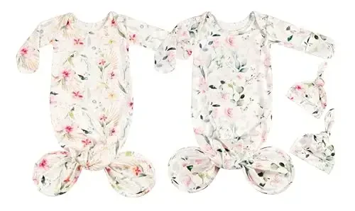 Giggle Angel Newborn Baby Sleeper Gown - Knotted Nightgown Coming Home Outfits for Baby Girl - 2-Piece Set With Hat - 1