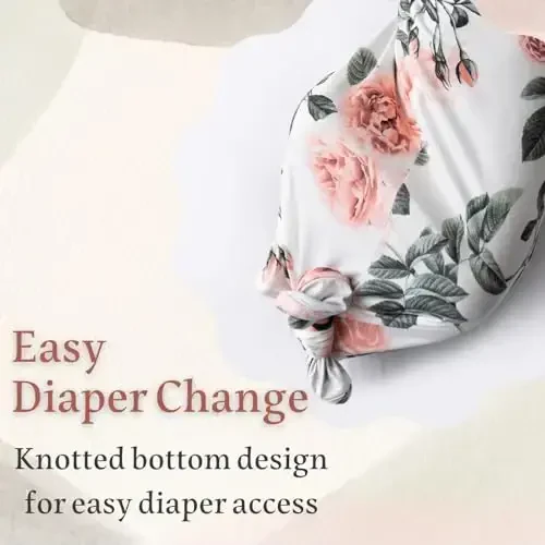 Giggle Angel Newborn Baby Sleeper Gown - Knotted Nightgown Coming Home Outfits for Baby Girl - 2-Piece Set With Hat - 5