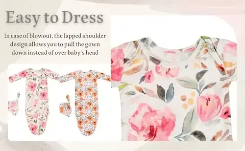 Giggle Angel Newborn Baby Sleeper Gown - Knotted Nightgown Coming Home Outfits for Baby Girl - 2-Piece Set With Hat - 3