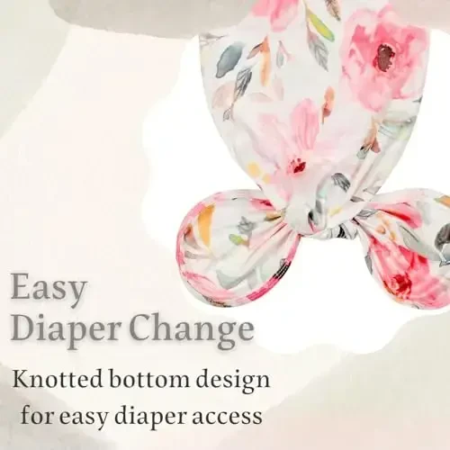 Giggle Angel Newborn Baby Sleeper Gown - Knotted Nightgown Coming Home Outfits for Baby Girl - 2-Piece Set With Hat - 5