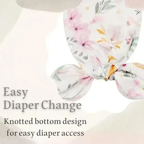 Giggle Angel Newborn Baby Sleeper Gown - Knotted Nightgown Coming Home Outfits for Baby Girl - 2-Piece Set With Hat - 5