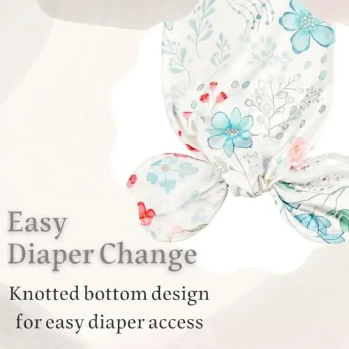Giggle Angel Newborn Baby Sleeper Gown with Beanie 0-3 Months | 2 Packs, Floral, Knotted Nightgowns, Machine Wash, Coming Home Outfit - 5