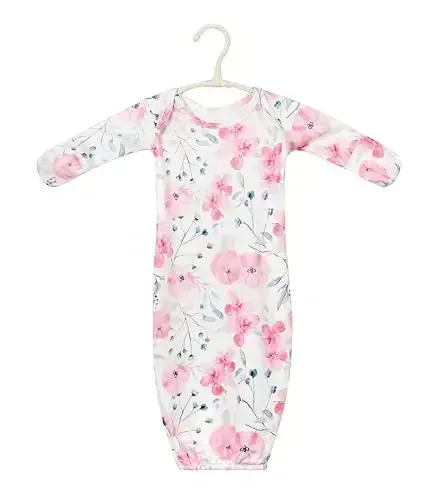 Giggle Angel Newborn Baby Sleeper Gown with Hat Knotted Gown Nightgown Coming Home Outfits for Baby Girl 2 Pieces Set - 4