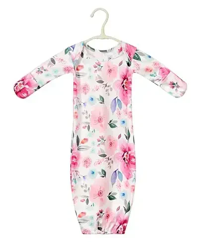 Giggle Angel Newborn Baby Sleeper Gown with Hat Knotted Gown Nightgown Coming Home Outfits for Baby Girl 2 Pieces Set - 5