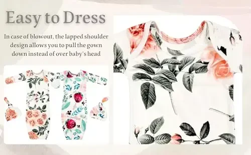 Giggle Angel Newborn Baby Sleeper Gown with Hat Knotted Gown Nightgown Coming Home Outfits for Baby Girl 2 Pieces Set - 4