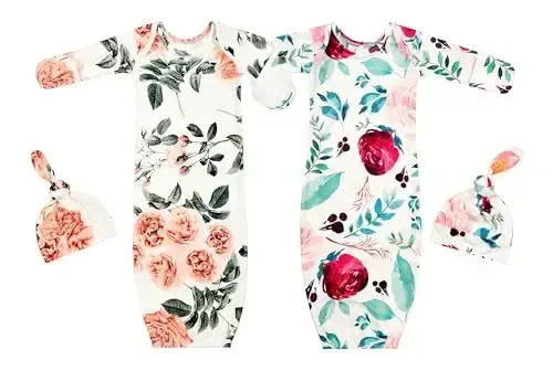 Giggle Angel Yangi tug'ilgan chaqaloq uchun uyqu libosi va shapka Tugunli ko'ylak tunlik Uyga kelish Kiyimlar Chaqaloq qiz uchun 2 qismli to'plam - 1