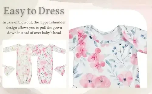 Giggle Angel Newborn Baby Sleeper Gown with Hat Knotted Gown Nightgown Coming Home Outfits for Baby Girl 2 Pieces Set - 2