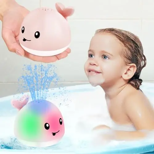 Gigilli Baby Bath Toys, 1-3 yoshli bolalar uchun hammom o'yinchoqlari, 6-12-18 oylik chaqaloqlar uchun Rojdestvo paypoqlari, yorituvchi kit hammom o'yinchoq purkagich bolalar uchun tug'ilgan kun hammom suv o'yinchoq 
