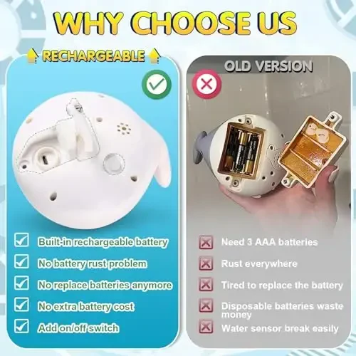 Gigilli Baby Bath Toys, Bolalar uchun hammom o'yinchoqlari 1-3 yosh, 1 2 3 yoshli o'g'il qiz uchun Rojdestvo paypoqlari chaqaloqlar uchun 6-12-18 oy Yorug'lik kit hammom o'yinchog'i purkagich Toddler tug'ilgan kuni vannasi suv o'yinchog'i - 3