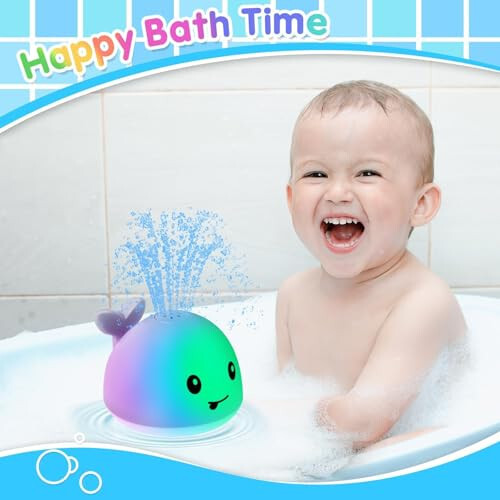 Gigilli Baby Whale Bath Toy, USB Rechargeable Bath Fountain Toy 6-12 12-18 Months, Light Up Bath Toys Sprinkler, Spray Water Pool Bathtub Toys for Toddlers 1-3 2-4 Infant Kid Baby 2 3 4 5 Shower Gifts - 6