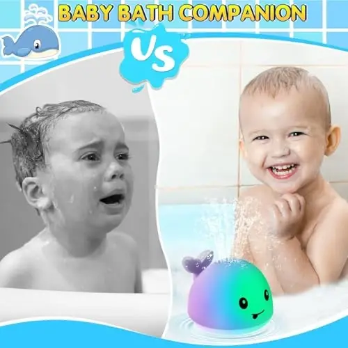 Gigilli Baby Whale Bath Toy, USB Rechargeable Bath Fountain Toy 6-12 12-18 Months, Light Up Bath Toys Sprinkler, Spray Water Pool Bathtub Toys for Toddlers 1-3 2-4 Infant Kid Baby 2 3 4 5 Shower Gifts - 3