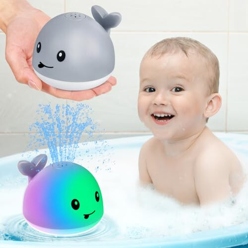 Gigilli Baby Whale Bath Toy, USB Rechargeable Bath Fountain Toy 6-12 12-18 Months, Light Up Bath Toys Sprinkler, Spray Water Pool Bathtub Toys for Toddlers 1-3 2-4 Infant Kid Baby 2 3 4 5 Shower Gifts - 7