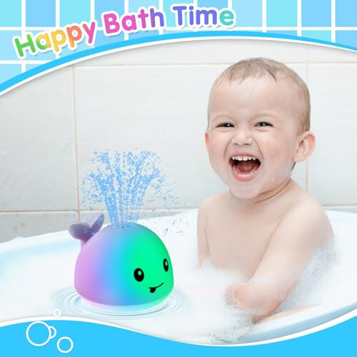 Gigilli Baby Whale Bath Toy, USB Rechargeable Bath Fountain Toy 6-12 12-18 Months, Light Up Bath Toys Sprinkler, Spray Water Pool Bathtub Toys for Toddlers 1-3 2-4 Infant Kid Baby 2 3 4 5 Shower Gifts - 12