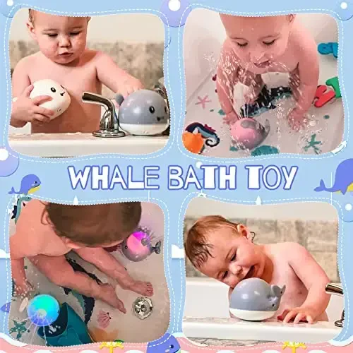 Gigilli Baby Bath Toys, Bath Toys for Kids Ages 1-3, 1 2 3 Year Boy Girl Gift Christmas Stocking Stuffers for Babies 6-12-18 Months Light Up Whale Bath Toy Sprinkler Toddler Birthday Bathtub Water Toy - 5