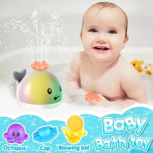 Gigilli Baby Bath Toys with 4 Modes, Bath Toys for Kids Ages 1-3, 1 Year Old Boys Girls, Easter Basket Stuffers for Babies 6-12-18 Months, Light Up Whale Bath Toy Toddler Birthday Bathtub Toy - 3