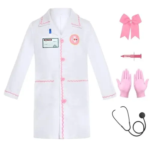 Gigoitly Kids Doctor Costume Vet Lab Coat Set for Girl’s Halloween Doctor Dress Up Halloween - 6