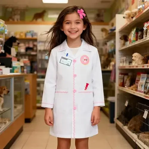 Gigoitly Kids Doctor Costume Vet Lab Coat Set for Girl’s Halloween Doctor Dress Up Halloween - 2