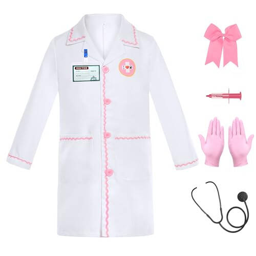 Gigoitly Kids Doctor Costume Vet Lab Coat Set for Girl’s Halloween Doctor Dress Up Halloween - 1