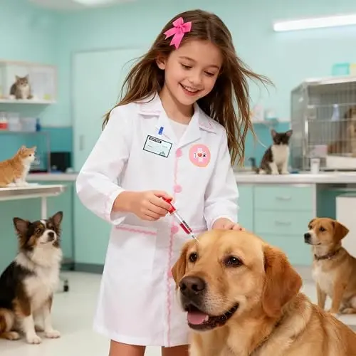 Gigoitly Kids Doctor Costume Vet Lab Coat Set for Girl’s Halloween Doctor Dress Up Halloween - 1