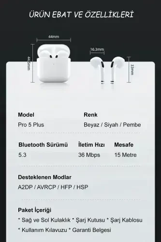 G'ilof sovg'asi bilan qora Pro 5 Plus Premium A sifatli Bluetooth 5.3 versiyasi Bluetooth quloqchinlari-qora - 1