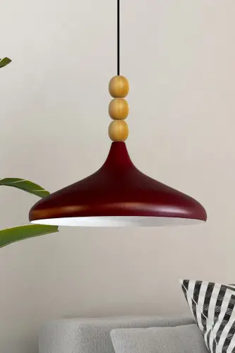 Gilos rangidagi yog'och boncukli bitta lyustrali osma chiroq Salon butik chiroq yoritgichlar-Gilos rangi 