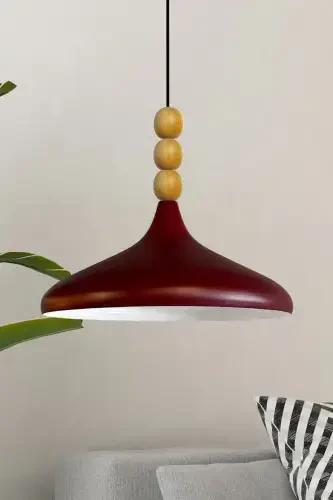 Gilos rangidagi yog'och boncukli bitta lyustrali osma chiroq Salon butik chiroq yoritgichlar-Gilos rangi - 1