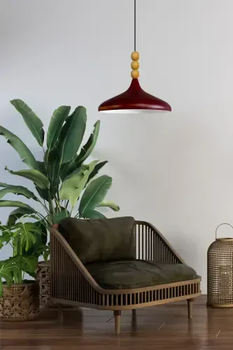 Gilos rangidagi yog'och boncukli bitta lyustrali osma chiroq Salon butik chiroq yoritgichlar-Gilos rangi - 4