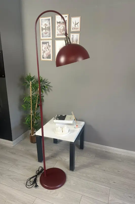 Gilos rangli lampa zamonaviy dekorativ metall yashash xonasi, o'quv xonasi uchun zamin lampasi - gilos rangli lola boshli - 2