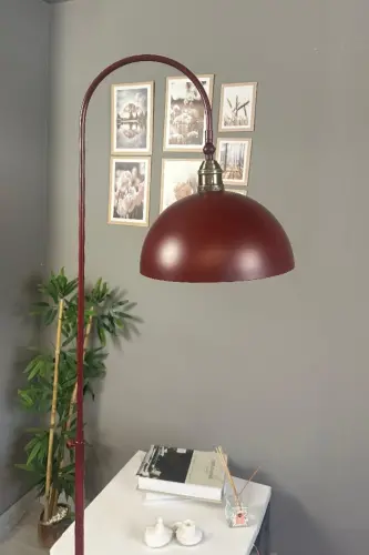 Gilos rangli lampa zamonaviy dekorativ metall yashash xonasi, o'quv xonasi uchun zamin lampasi - gilos rangli lola boshli - 5