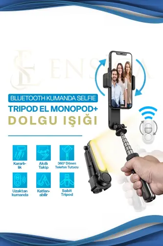 Gimbal Kablosuz Bluetooth Kumanda Selfie Tripod El Monopod dolgu ışığı IOS Android telefon deklanşör - L09 