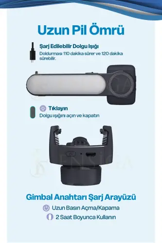 Gimbal Kablosuz Bluetooth Kumanda Selfie Tripod El Monopod dolgu ışığı IOS Android telefon deklanşör - L09 - 7