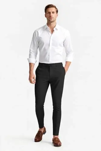 GINGTTO Erkaklar Klassik Shimlar Slim Fit Stretch Tekis Old Chino | Super Cho'ziluvchan, Ajin Tushmaydigan, Biznes, To'ylar, Golf, Uchrashuv va Kundalik Uchun Mos - 3
